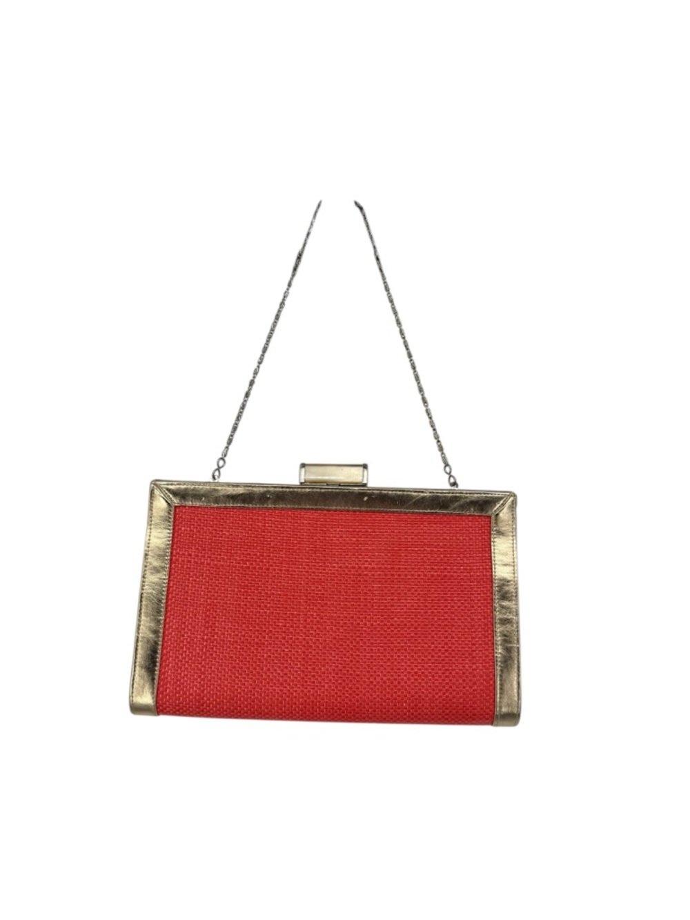Vintage Oasis Coral Woven Clutch Frame Lucite Clasp Chain Strap Retro Bag 60 70s